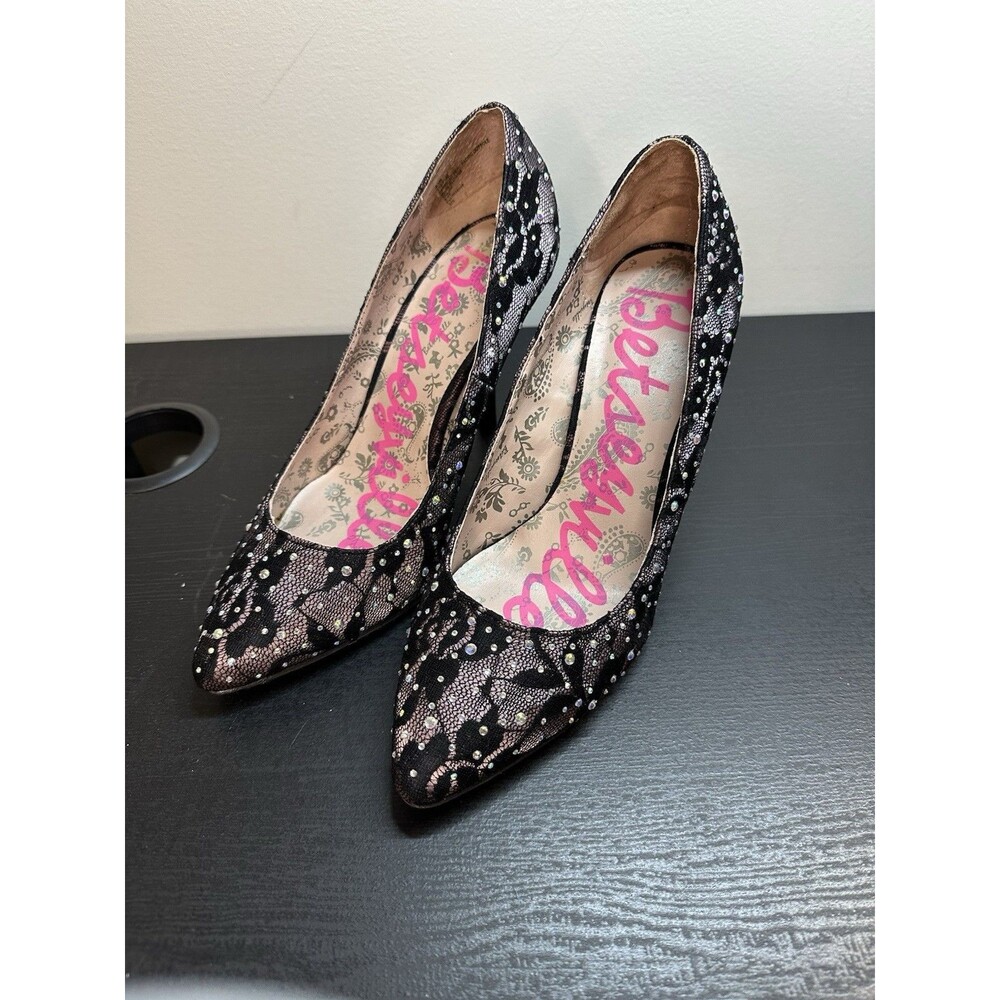 Betsey Johnson Black Lace Pointed Toe Heels